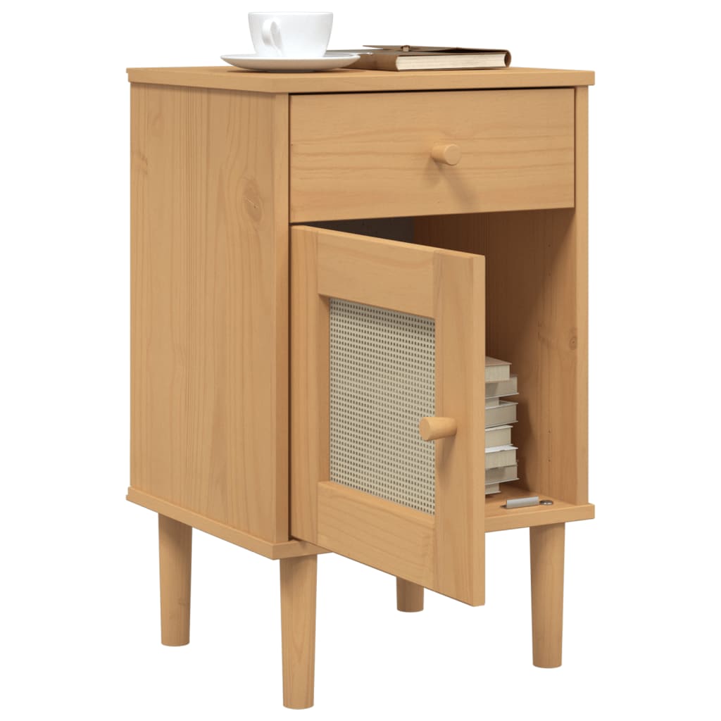 vidaXL Bedside Cabinet Furniture for Bedroom SENJA Rattan Look Solid Wood Pine-7