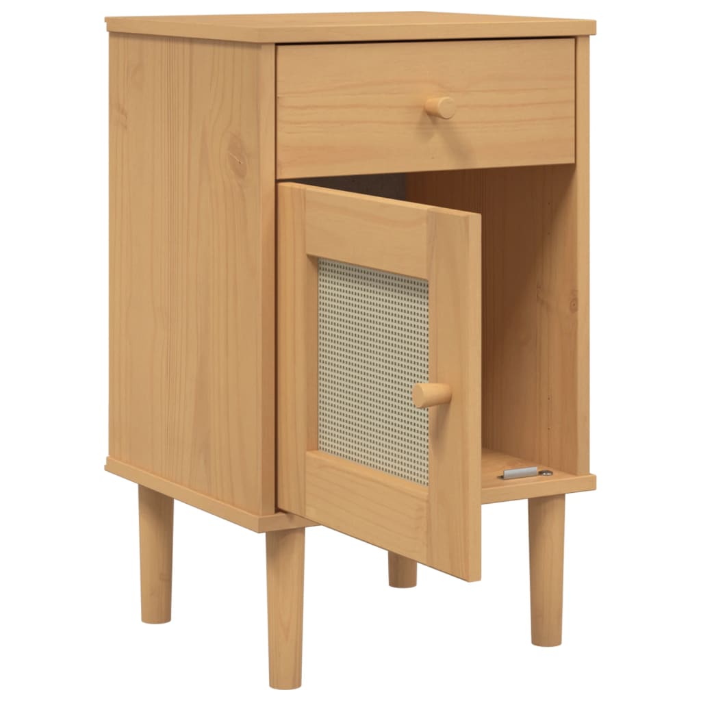 vidaXL Bedside Cabinet Furniture for Bedroom SENJA Rattan Look Solid Wood Pine-10