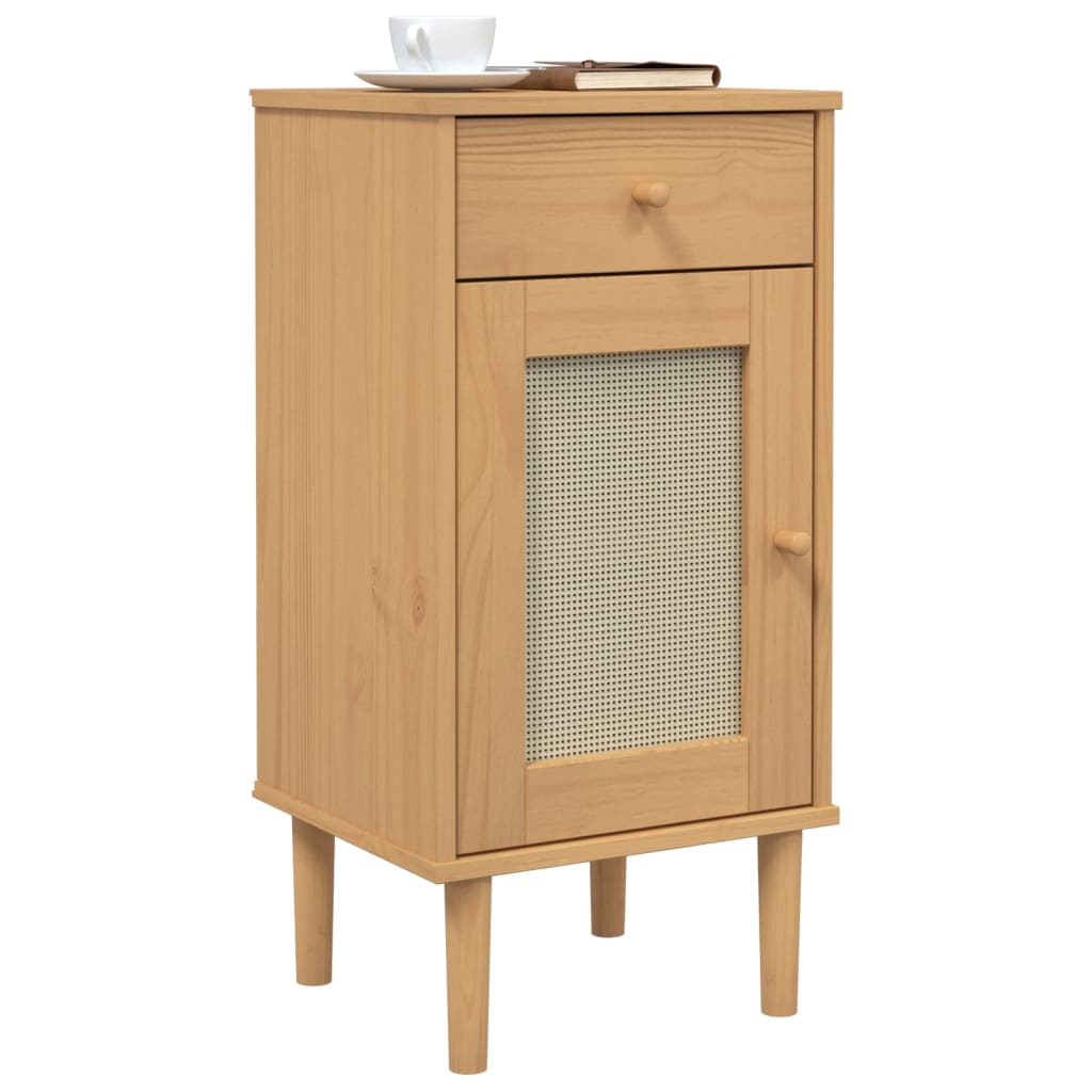 vidaXL Bedside Cabinet Furniture for Bedroom SENJA Rattan Look Solid Wood Pine-3