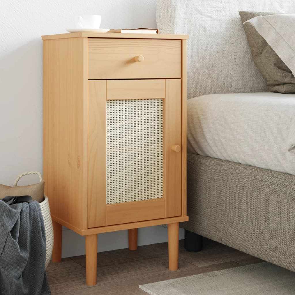 vidaXL Bedside Cabinet Furniture for Bedroom SENJA Rattan Look Solid Wood Pine-26