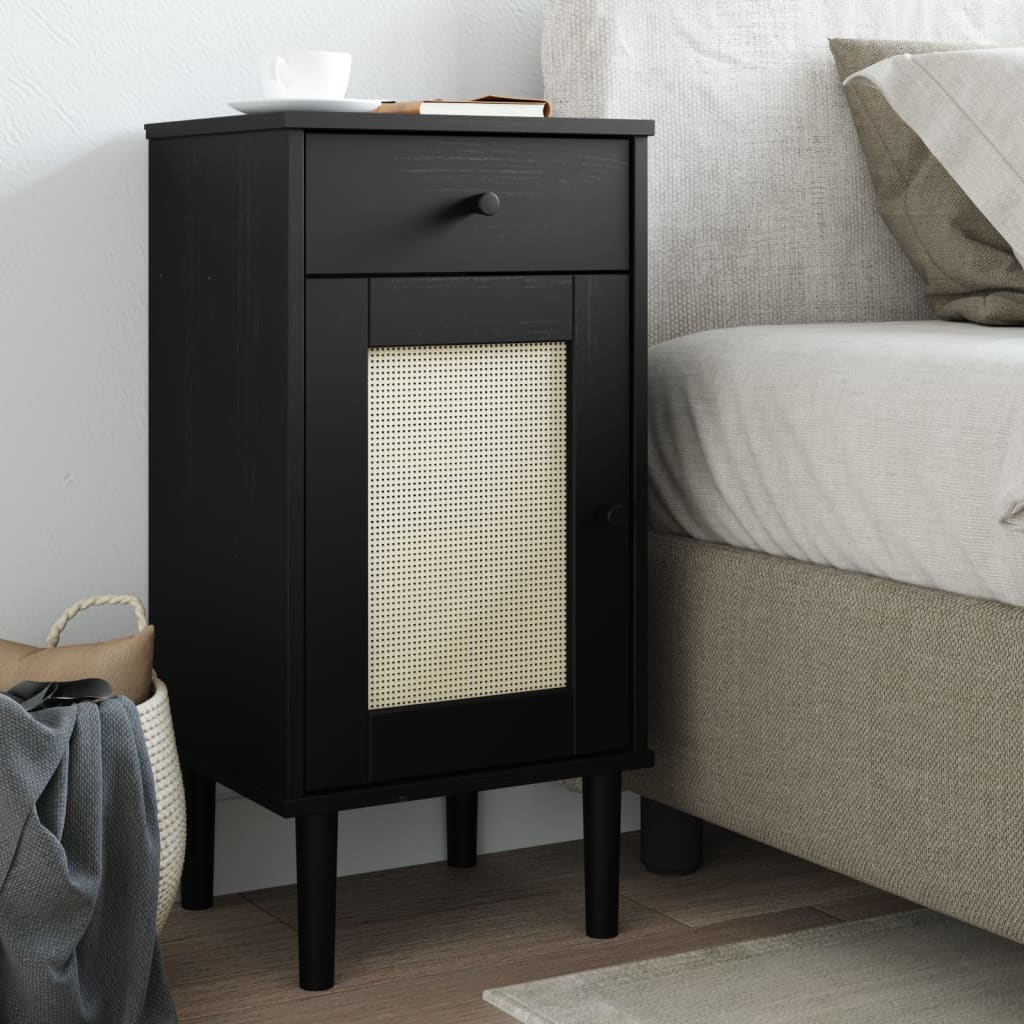 vidaXL Bedside Cabinet Furniture for Bedroom SENJA Rattan Look Solid Wood Pine-4