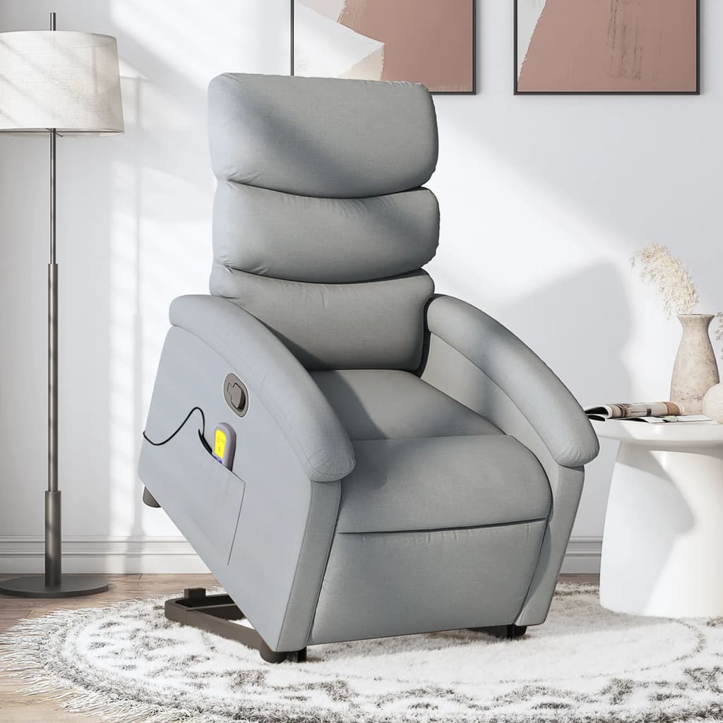 vidaXL Stand up Massage Recliner Chair Light Gray Fabric-0
