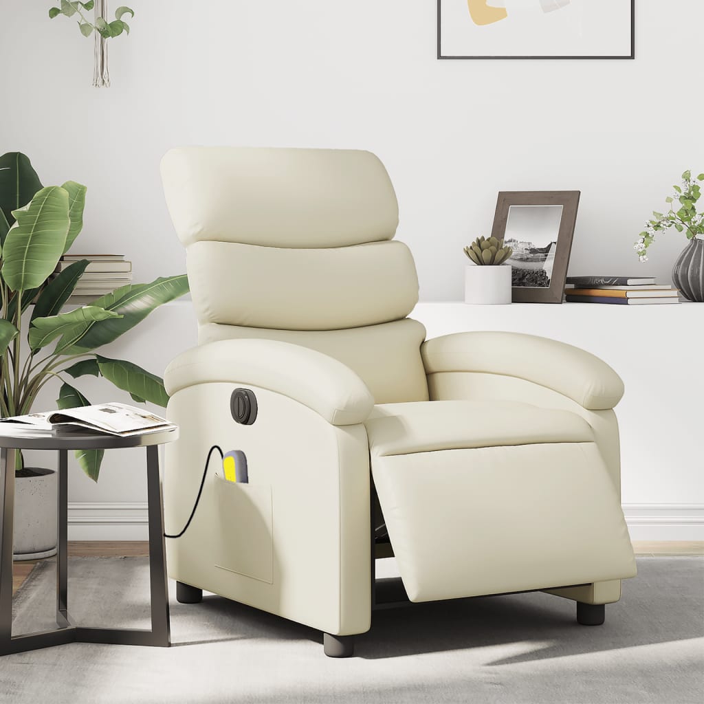 vidaXL Electric Massage Recliner Chair Cream Faux Leather-0