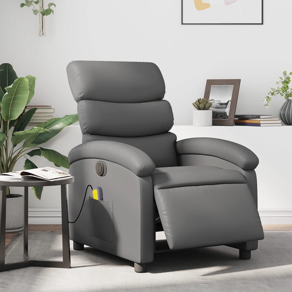 vidaXL Electric Massage Recliner Chair Gray Faux Leather-0