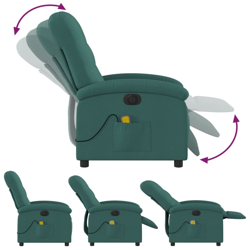 vidaXL Electric Massage Recliner Chair Dark Green Fabric-4