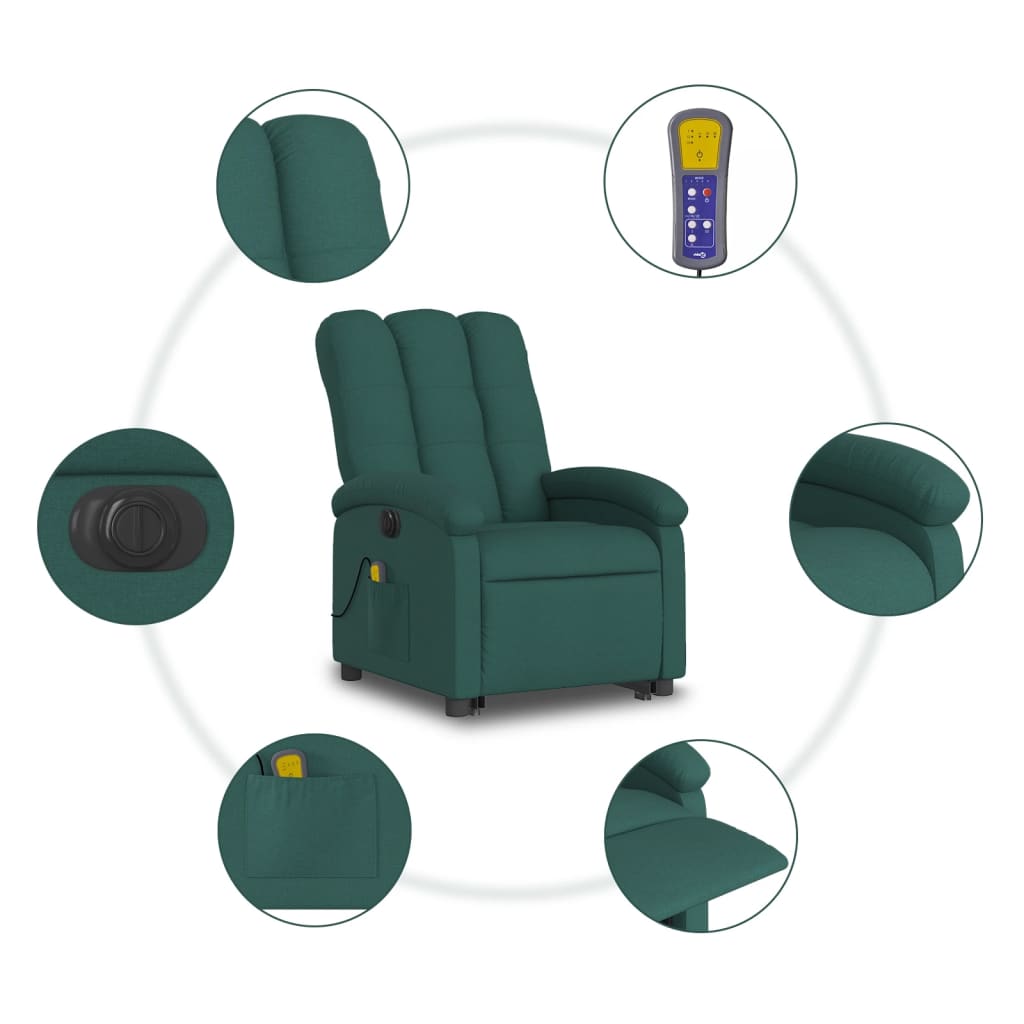vidaXL Electric Massage Recliner Chair Dark Green Fabric-5