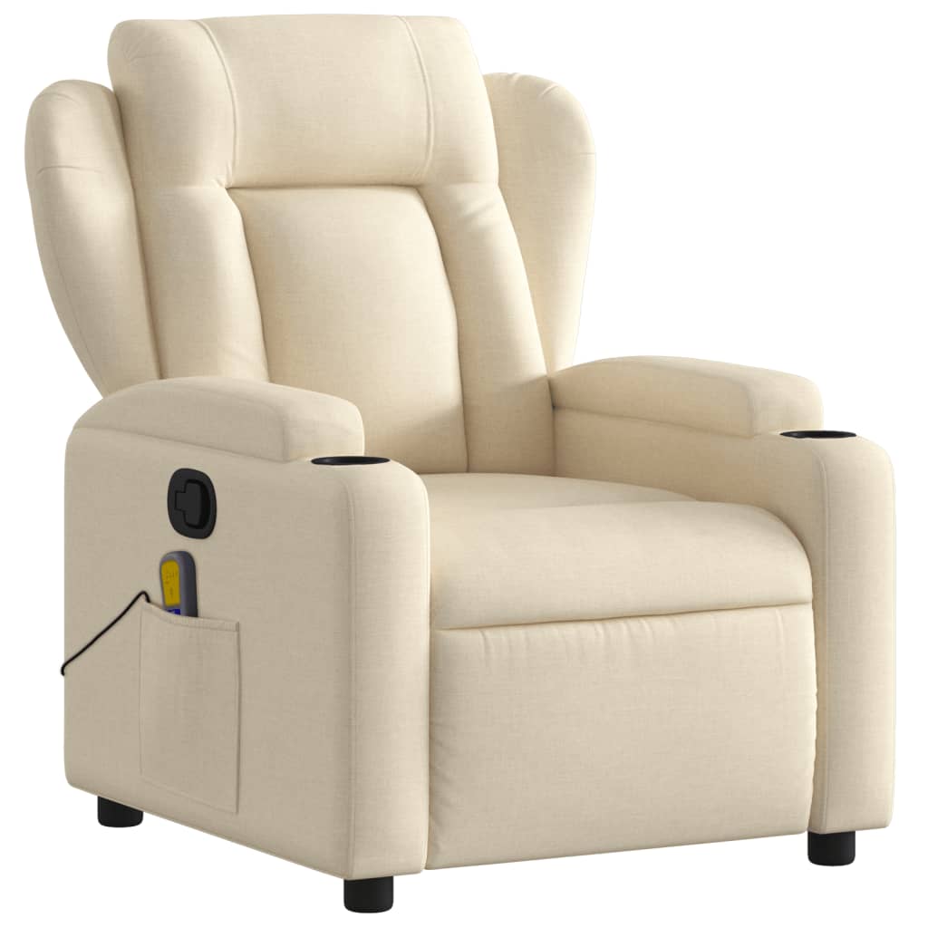 vidaXL Massage Recliner Chair Cream Fabric-1
