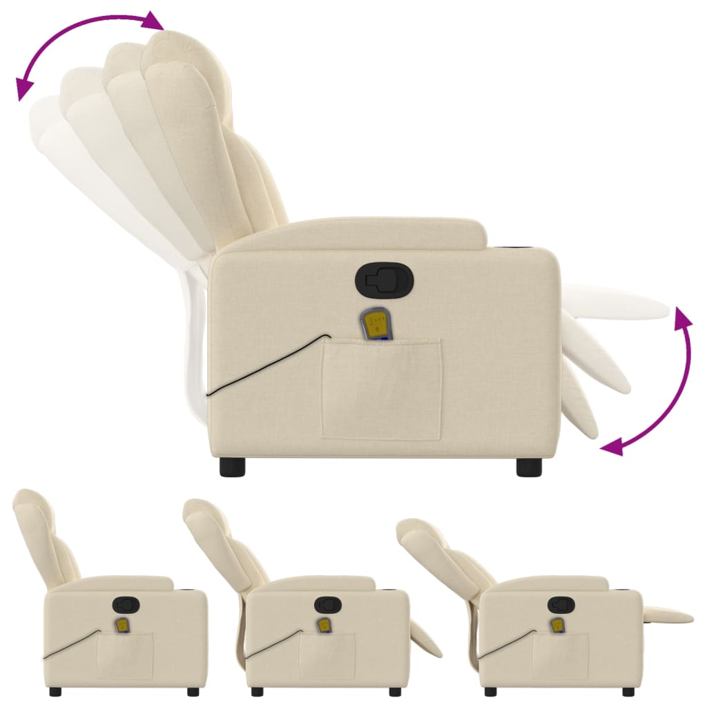 vidaXL Massage Recliner Chair Cream Fabric-3