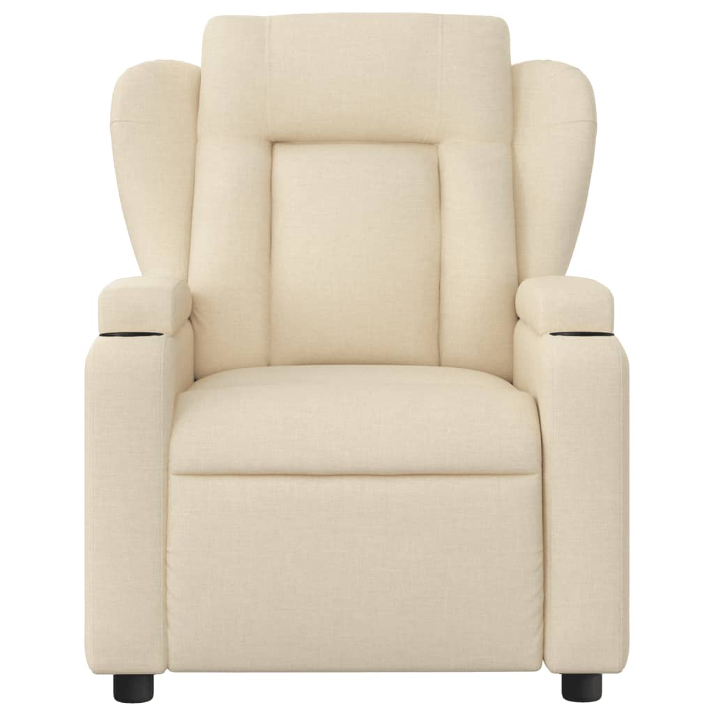 vidaXL Massage Recliner Chair Cream Fabric-5