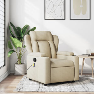 vidaXL Massage Recliner Chair Cream Fabric-0