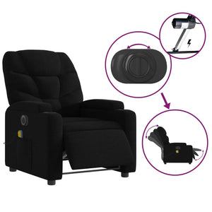 vidaXL Electric Massage Recliner Chair Black Fabric-3
