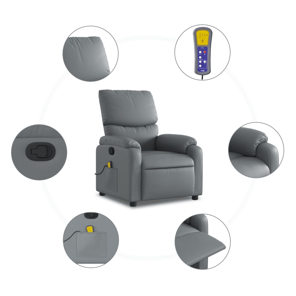 vidaXL Massage Recliner Chair Gray Faux Leather-4