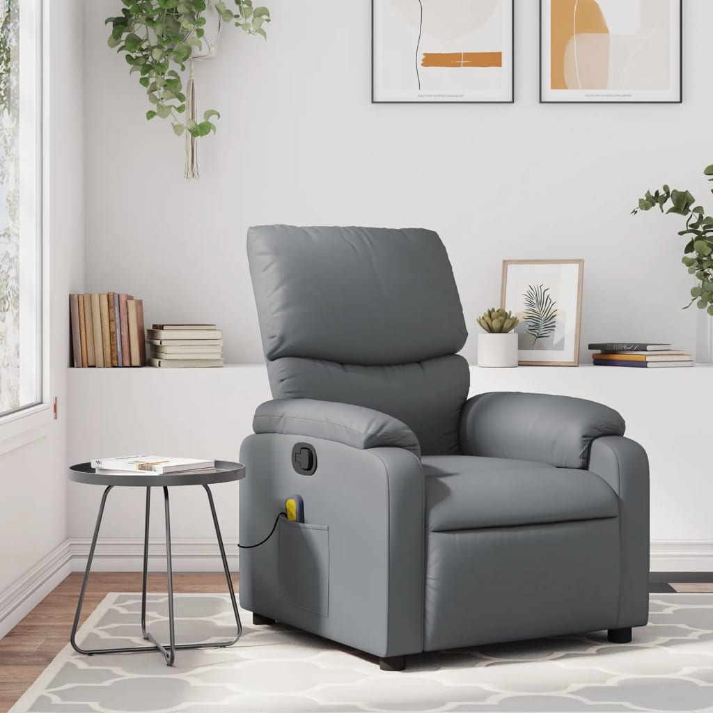 vidaXL Massage Recliner Chair Gray Faux Leather-0