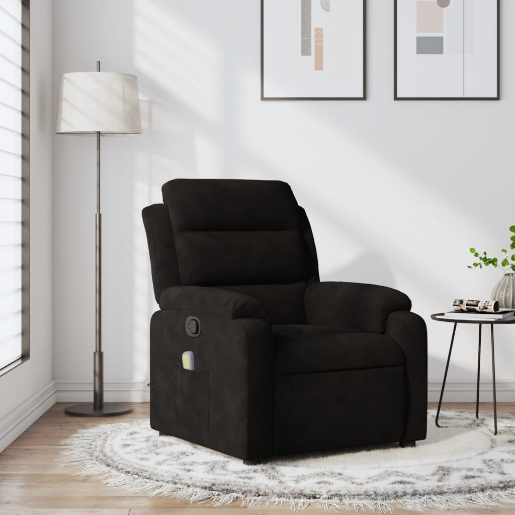 vidaXL Massage Recliner Chair Black Velvet-0