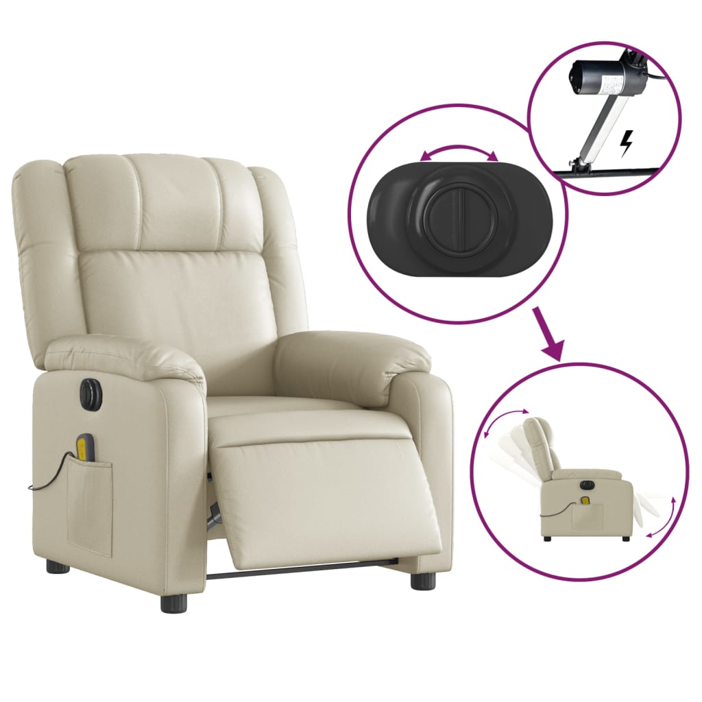 vidaXL Electric Massage Recliner Chair Cream Faux Leather-3