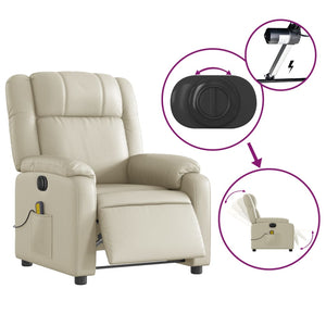 vidaXL Electric Massage Recliner Chair Cream Faux Leather-3