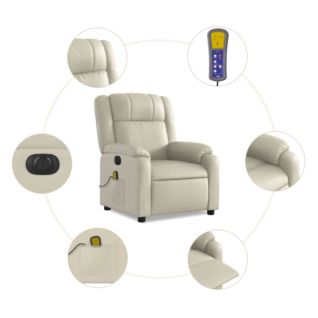 vidaXL Electric Massage Recliner Chair Cream Faux Leather-5