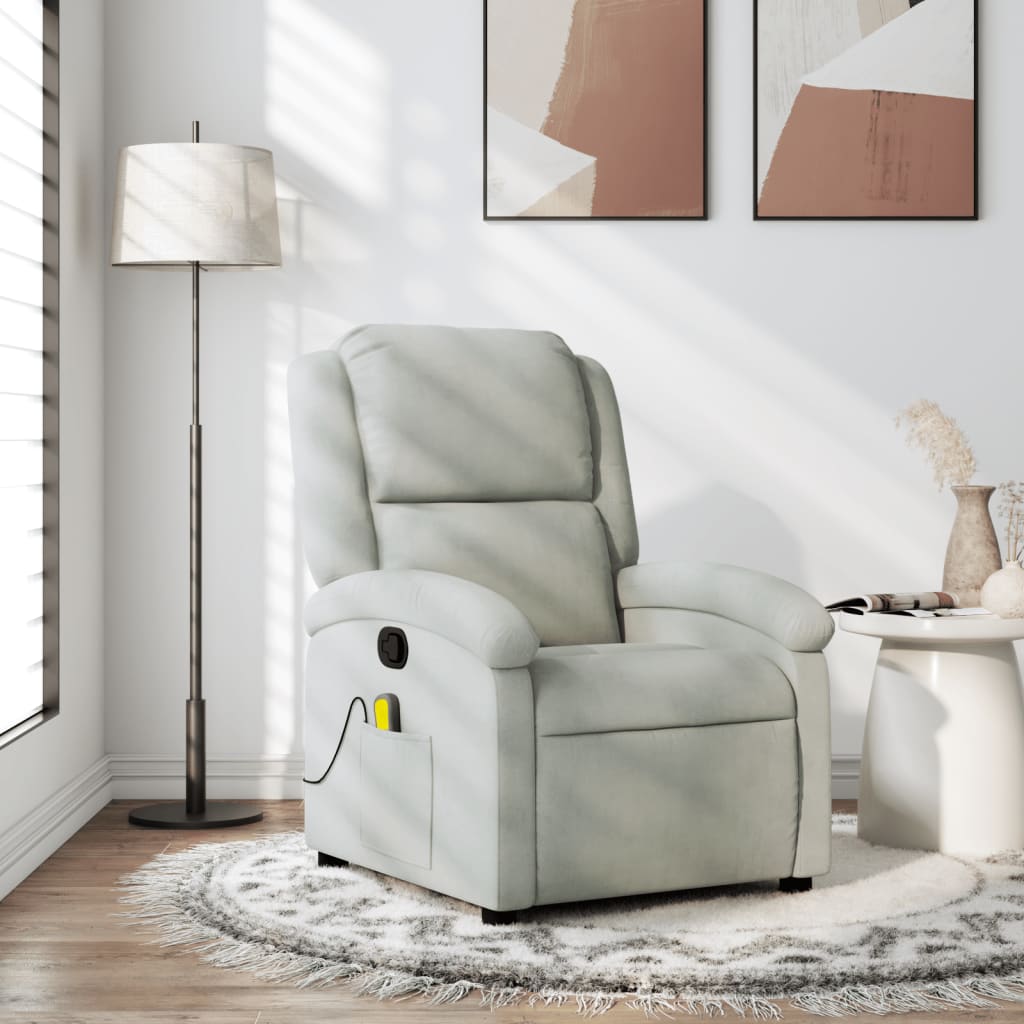 vidaXL Massage Recliner Chair Light Gray Velvet-0