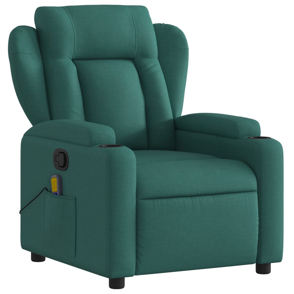 vidaXL Massage Recliner Chair Dark Green Fabric-1