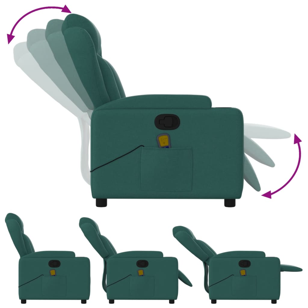 vidaXL Massage Recliner Chair Dark Green Fabric-3