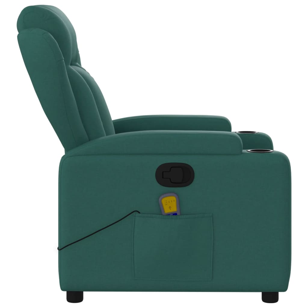 vidaXL Massage Recliner Chair Dark Green Fabric-6