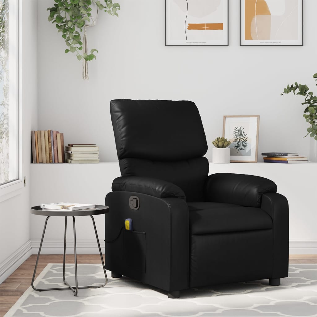 vidaXL Massage Recliner Chair Black Faux Leather-0