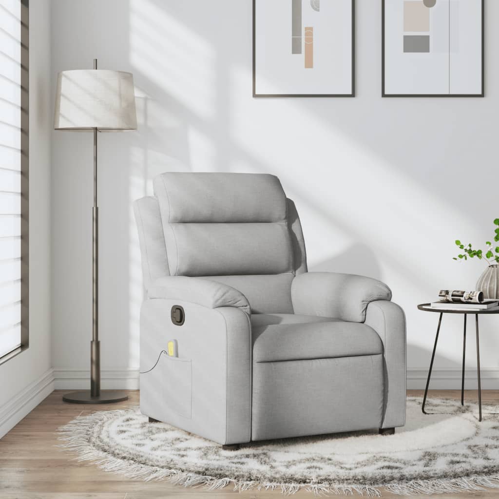 vidaXL Massage Recliner Chair Light Gray Fabric-0