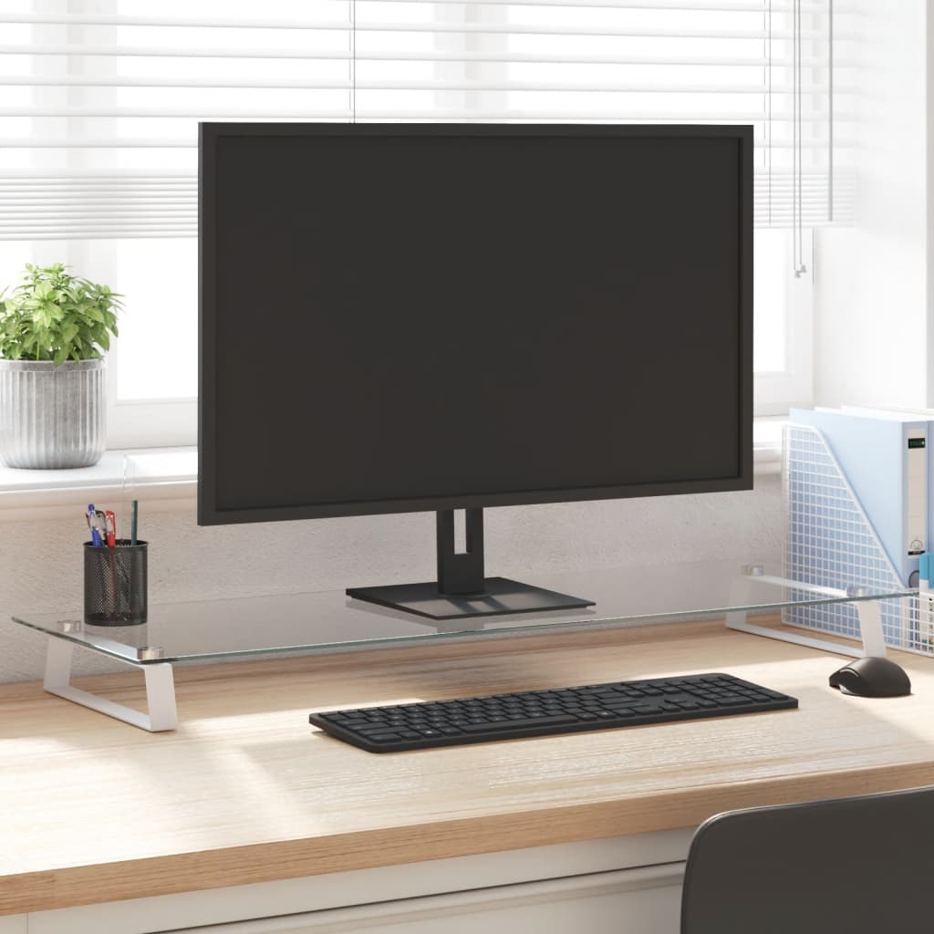 vidaXL Monitor Stand Desktop Computer Screen Riser Tempered Glass and Metal-0