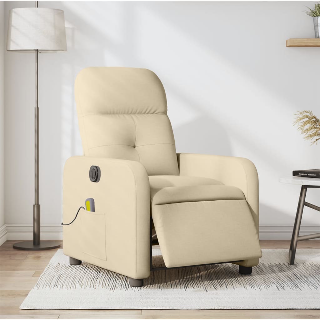 vidaXL Electric Massage Recliner Chair Cream Fabric-0