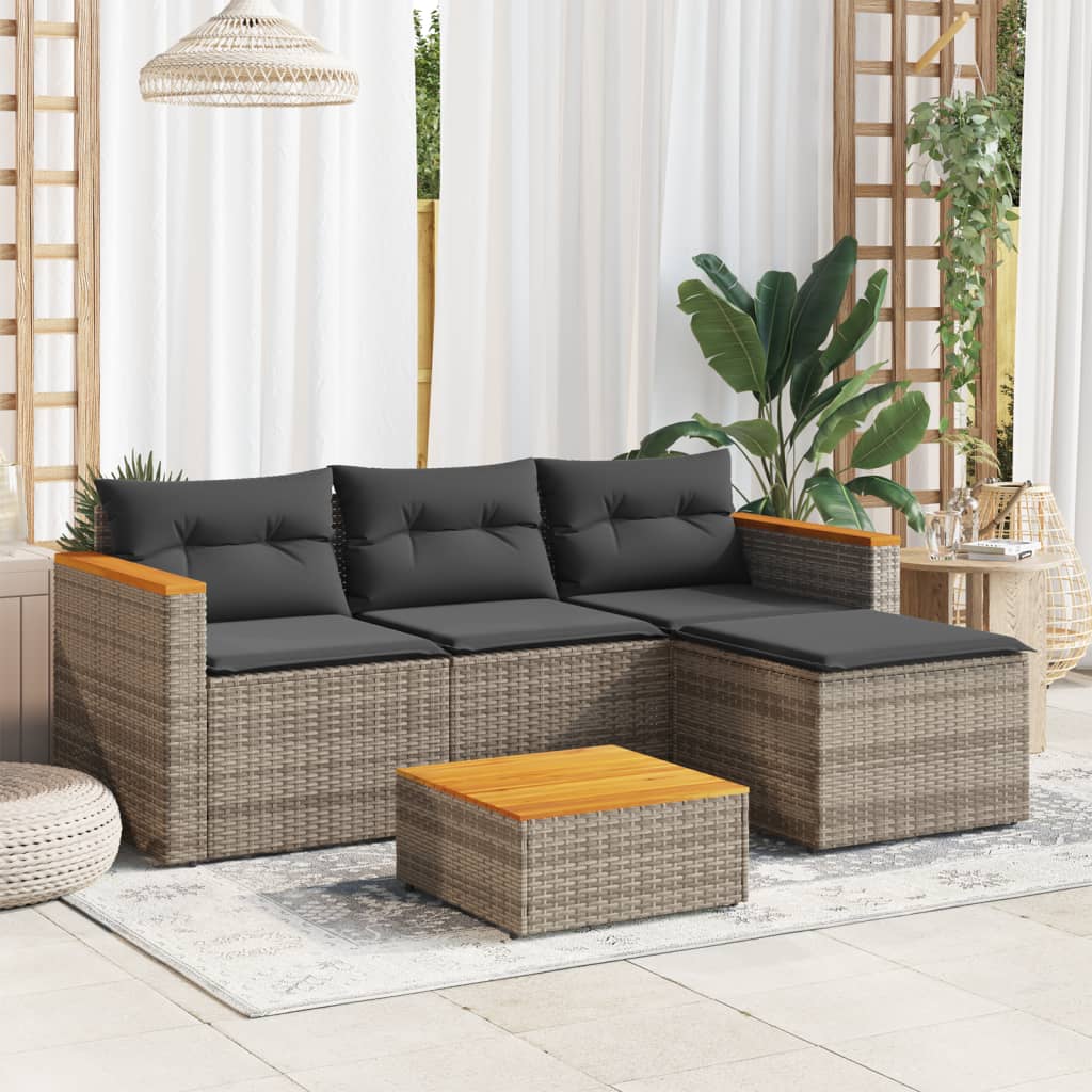 vidaXL 3 Piece Patio Sofa Set with Cushions Gray Poly Rattan-0