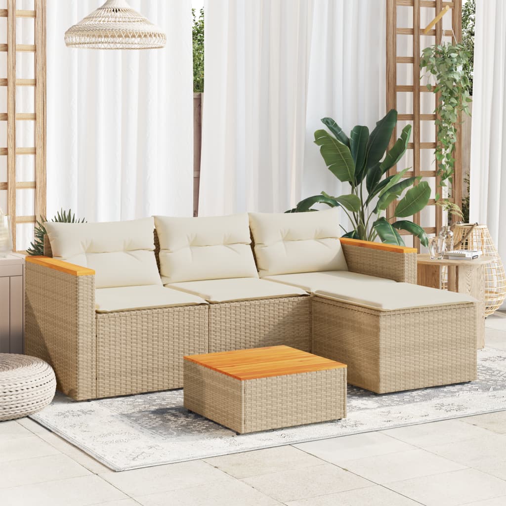 vidaXL 3 Piece Patio Sofa Set with Cushions Beige Poly Rattan-0