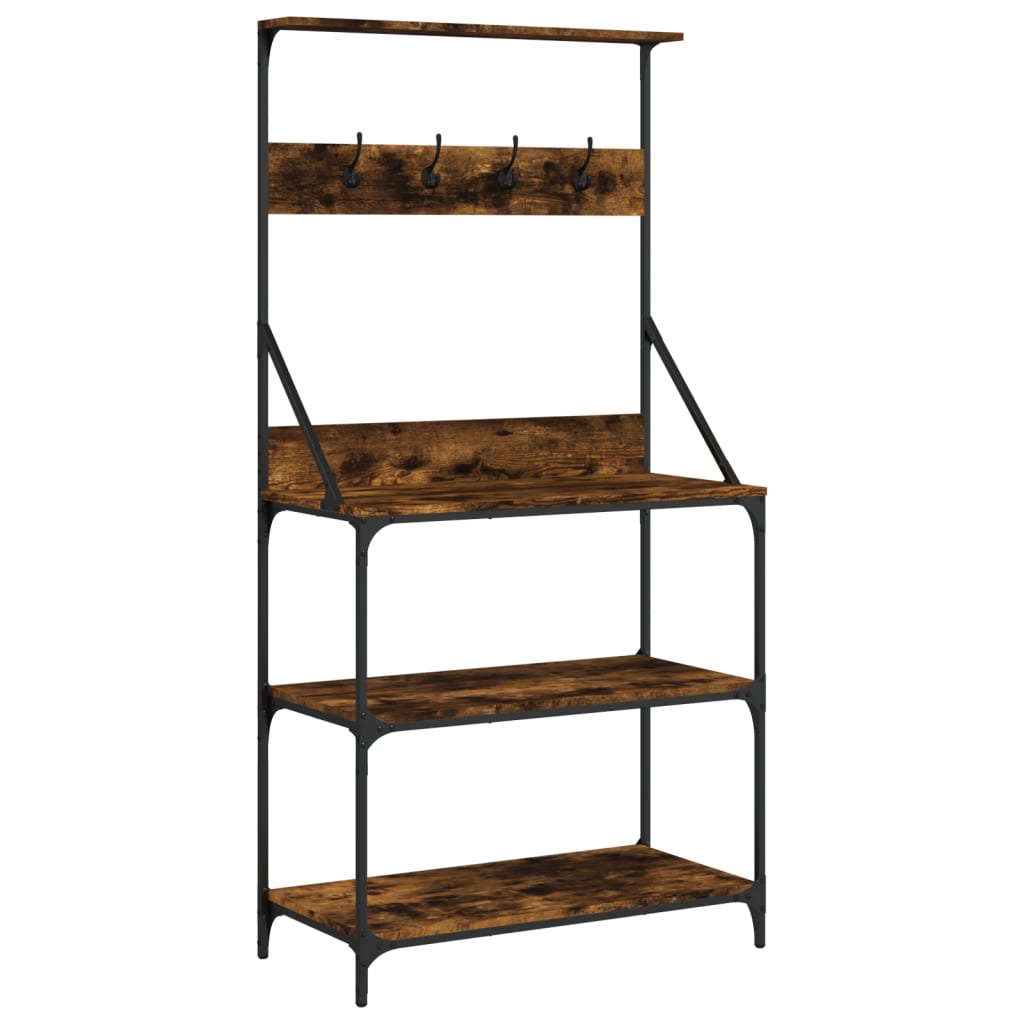 vidaXL Baker's Rack with Hooks 4-Tier Kitchen Storage Shelf Engineered Wood-0