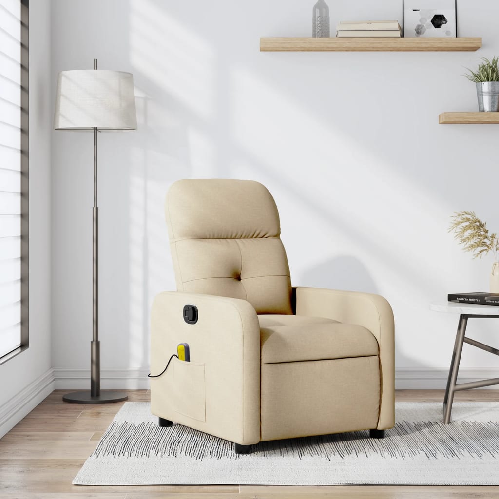 vidaXL Massage Recliner Chair Cream Fabric-0