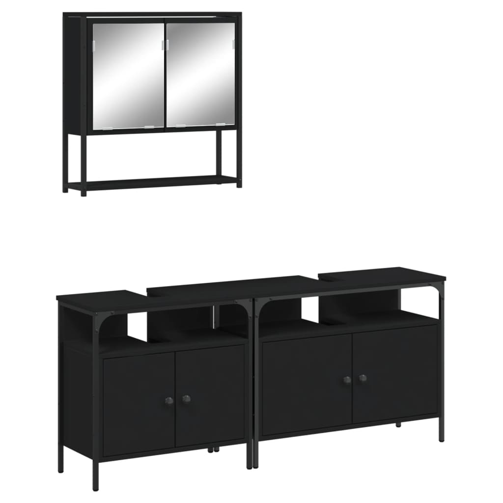 vidaXL 3 Piece Bathroom Furniture Set Black Engineered Wood-0