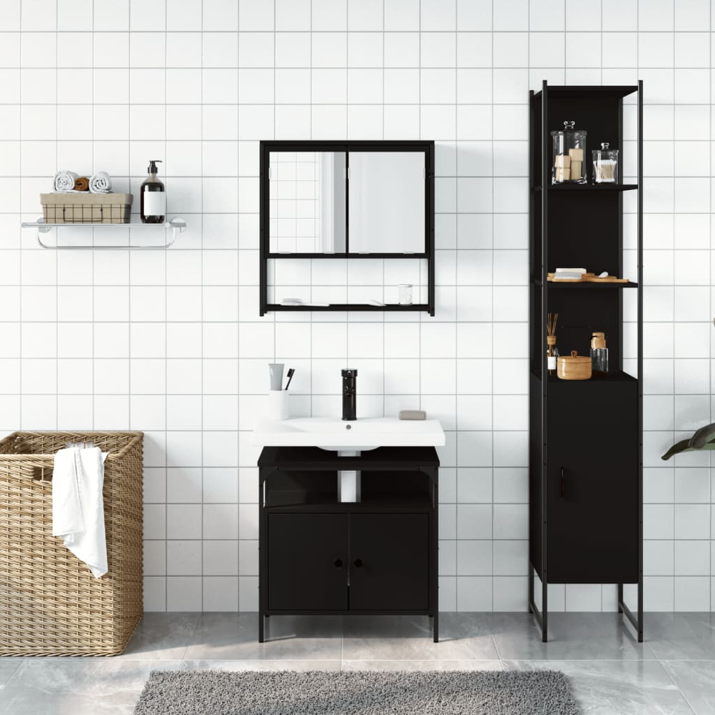 vidaXL 3 Piece Bathroom Furniture Set Black Engineered Wood-2