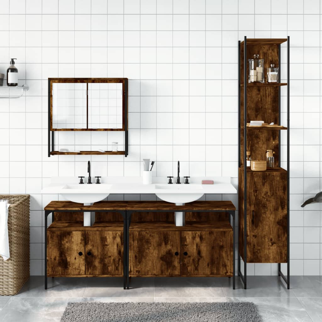 vidaXL 4 Piece Bathroom Furniture Set Smoked Oak Engineered Wood-2