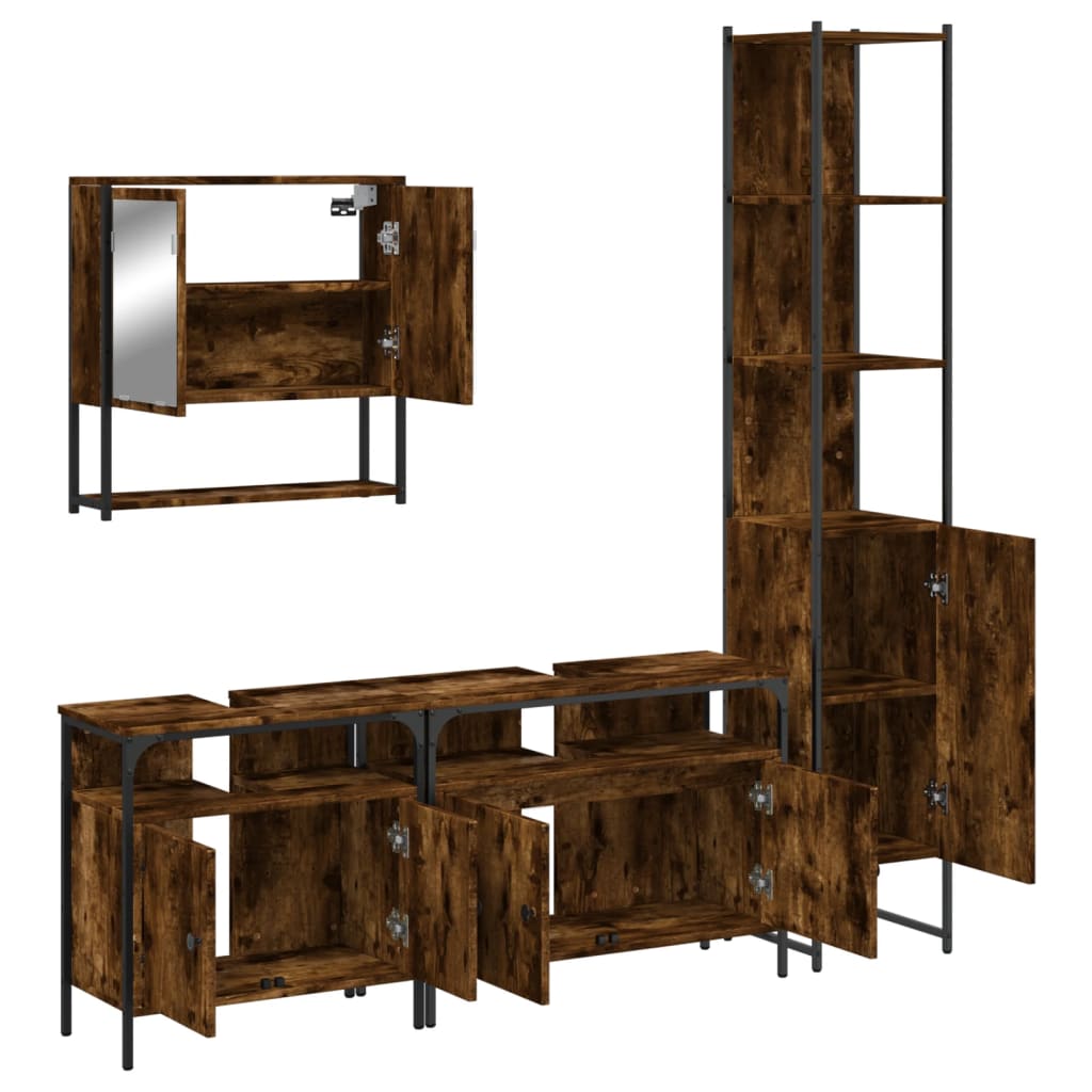 vidaXL 4 Piece Bathroom Furniture Set Smoked Oak Engineered Wood-4