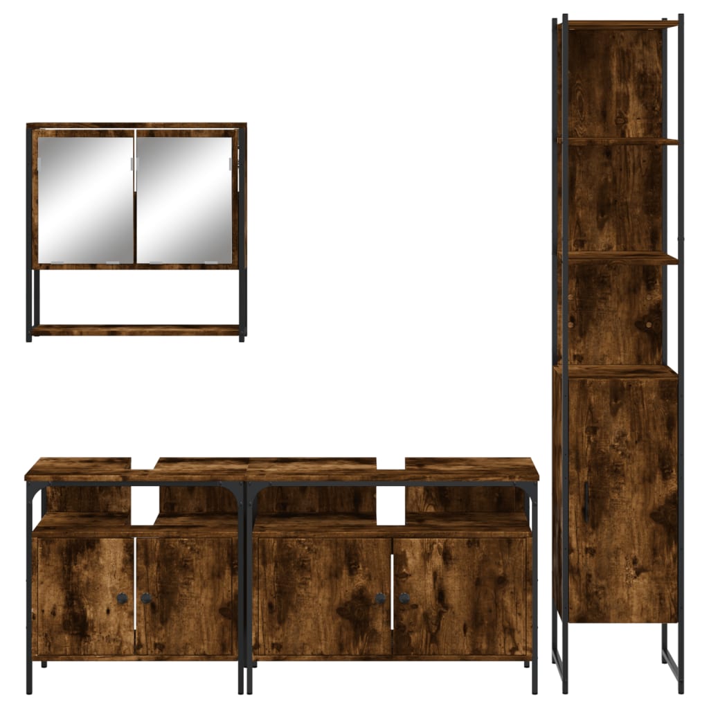 vidaXL 4 Piece Bathroom Furniture Set Smoked Oak Engineered Wood-5