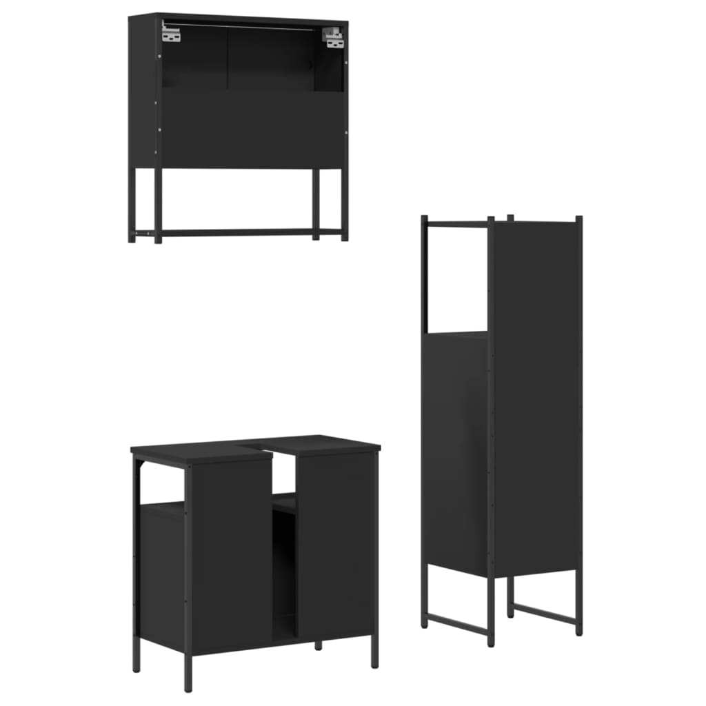 vidaXL 3 Piece Bathroom Furniture Set Black Engineered Wood-7