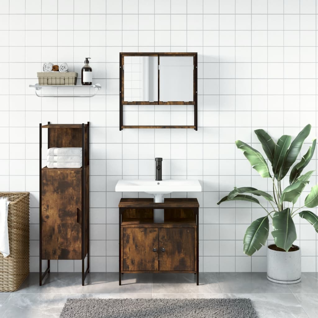 vidaXL 3 Piece Bathroom Furniture Set Smoked Oak Engineered Wood-2