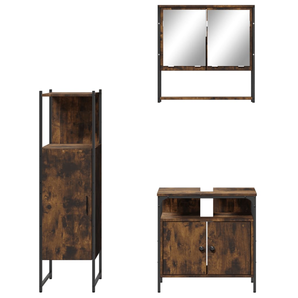 vidaXL 3 Piece Bathroom Furniture Set Smoked Oak Engineered Wood-5
