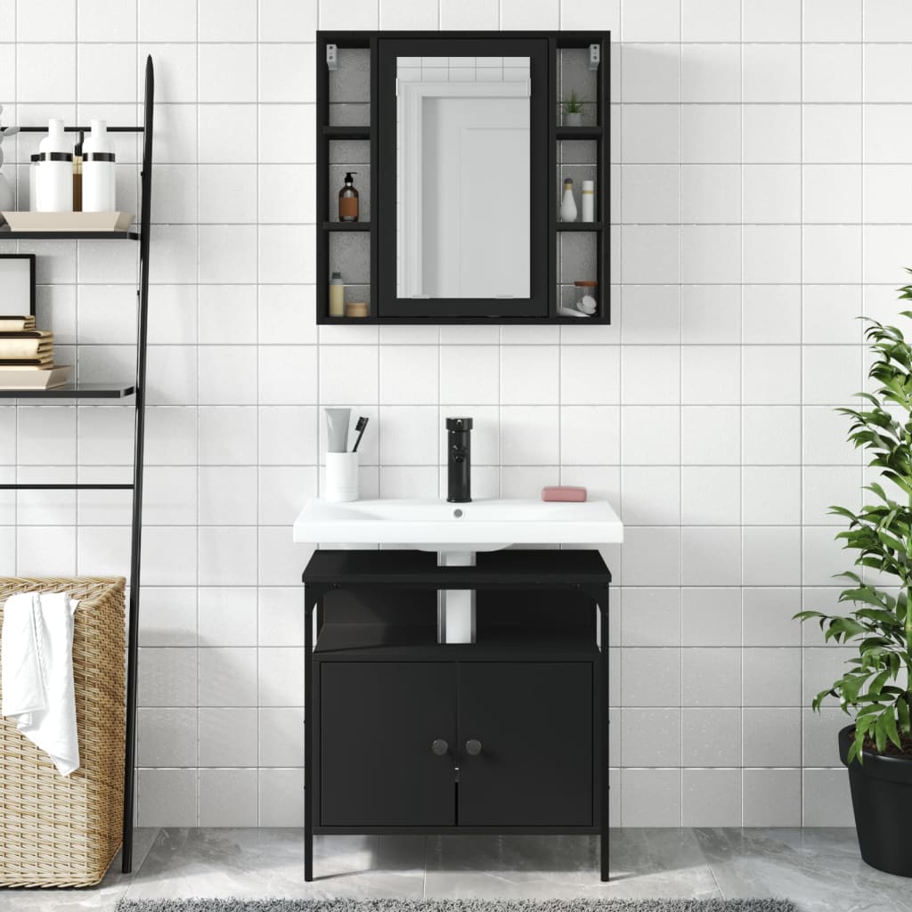 vidaXL 2 Piece Bathroom Furniture Set Black Engineered Wood-2