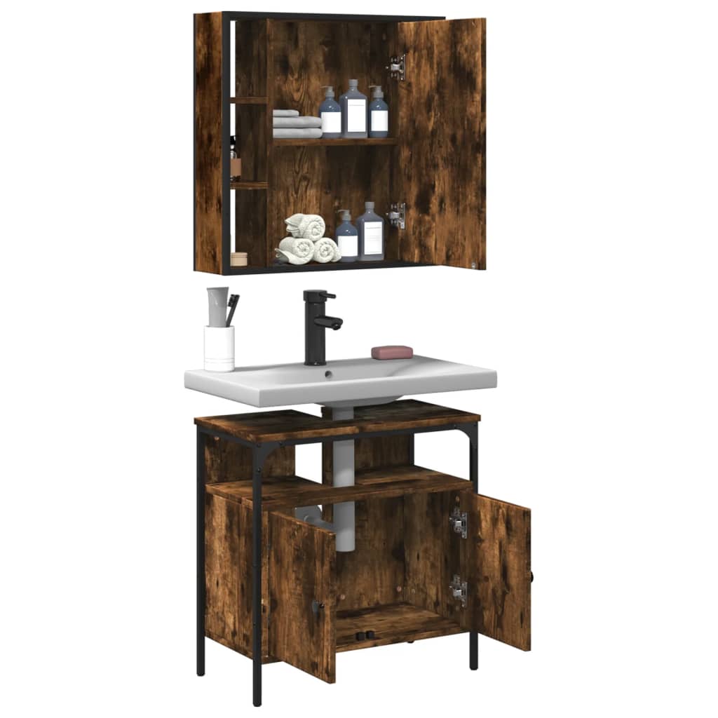 vidaXL 2 Piece Bathroom Furniture Set Smoked Oak Engineered Wood-3