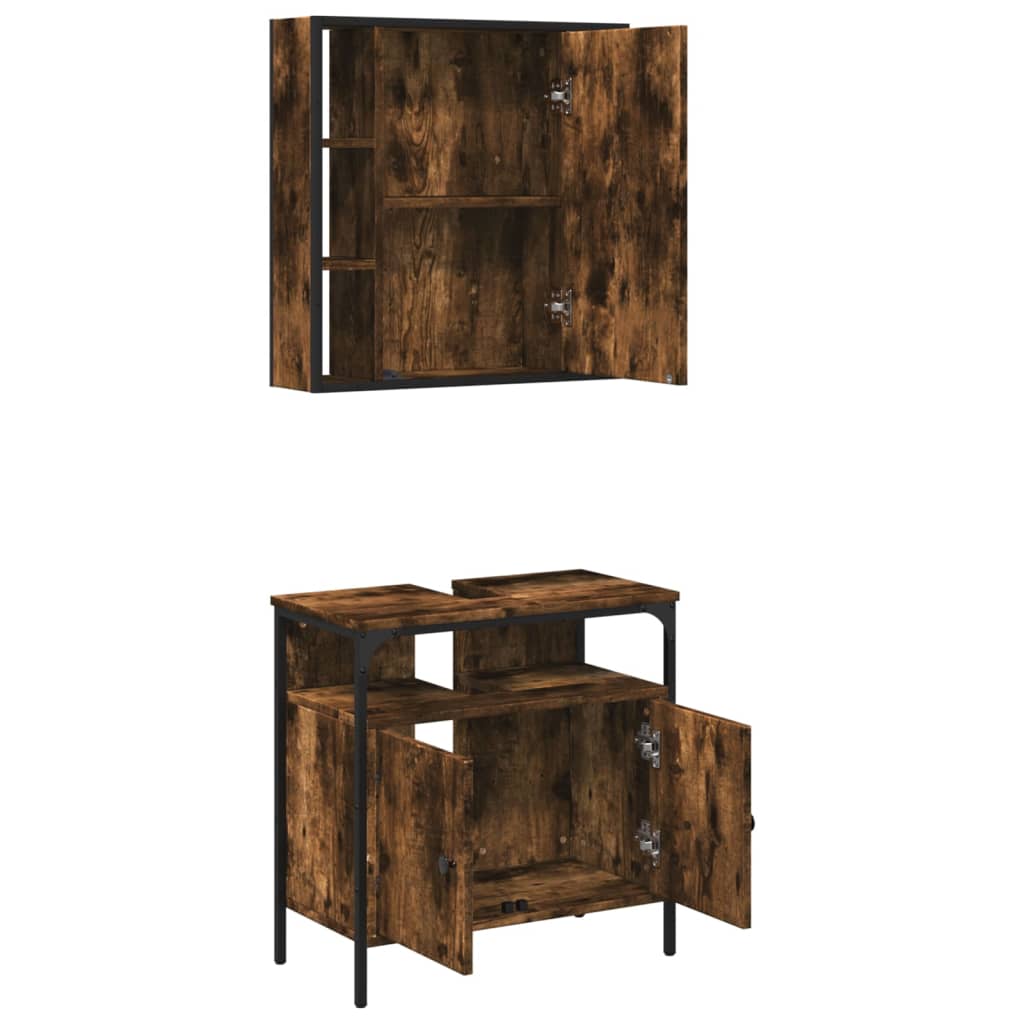vidaXL 2 Piece Bathroom Furniture Set Smoked Oak Engineered Wood-4