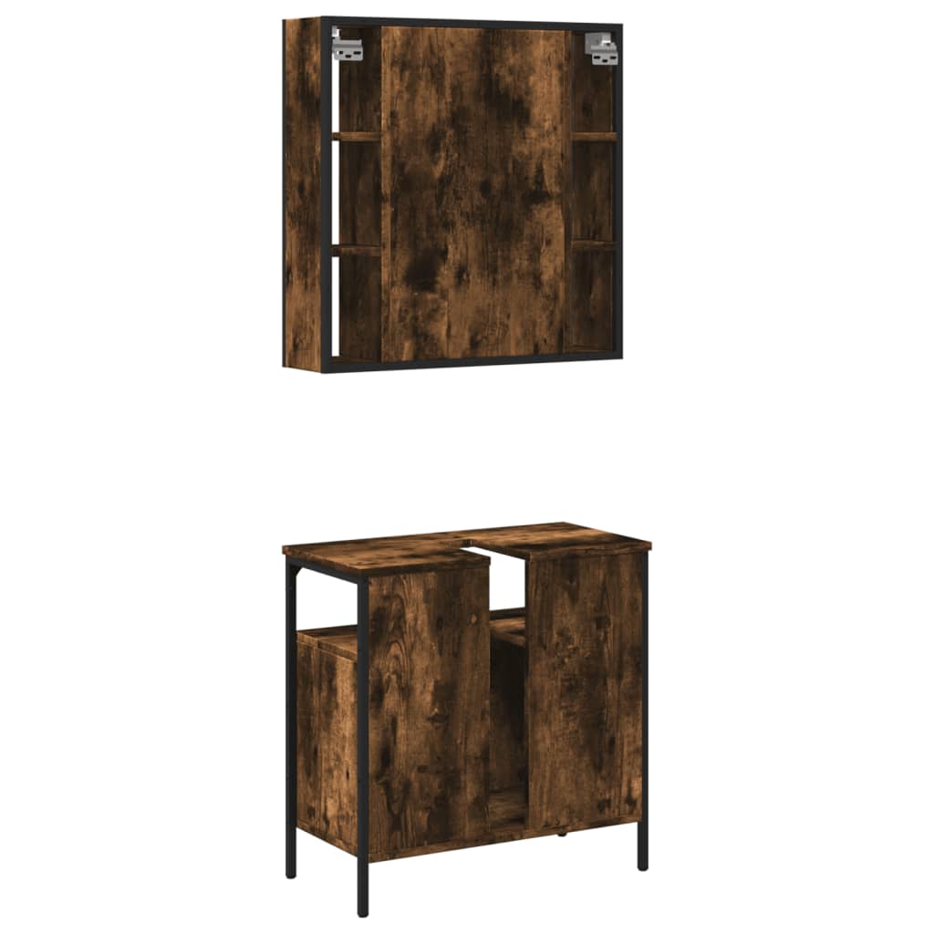vidaXL 2 Piece Bathroom Furniture Set Smoked Oak Engineered Wood-7