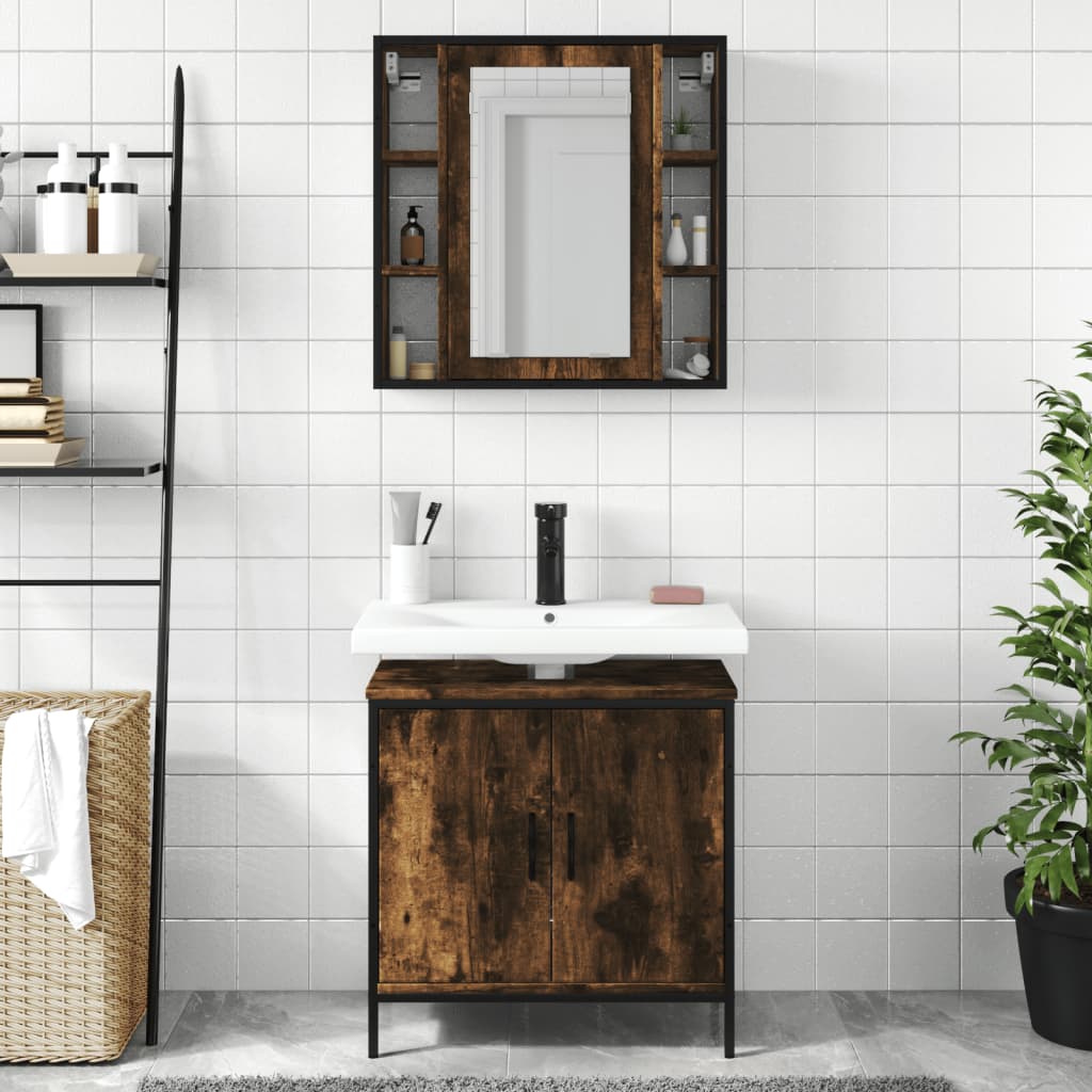 vidaXL 2 Piece Bathroom Furniture Set Smoked Oak Engineered Wood-2