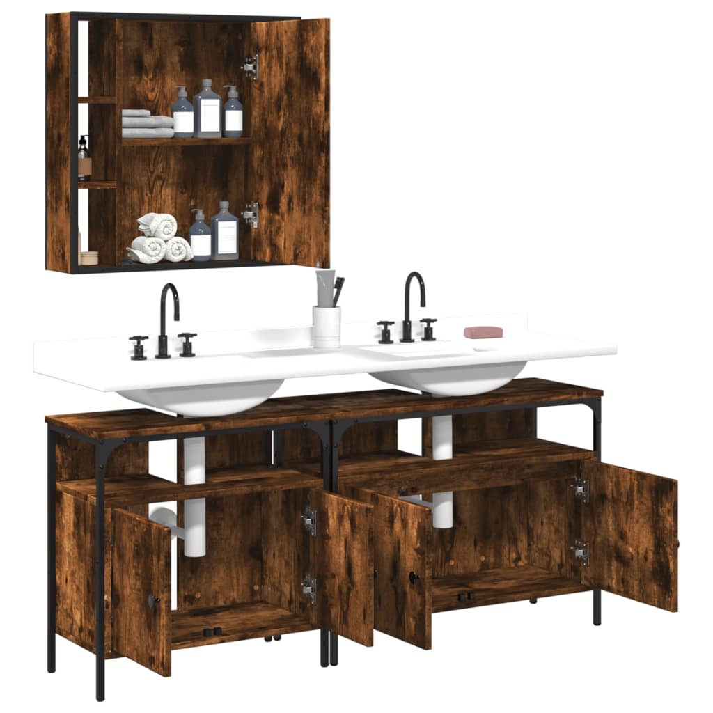 vidaXL 3 Piece Bathroom Cabinet Set Smoked Oak Engineered Wood-3