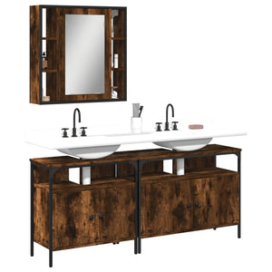 vidaXL 3 Piece Bathroom Cabinet Set Smoked Oak Engineered Wood-0
