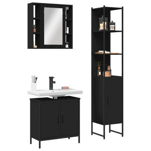 vidaXL 3 Piece Bathroom Cabinet Set Black Engineered Wood-0