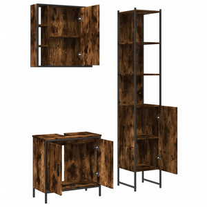 vidaXL 3 Piece Bathroom Cabinet Set Smoked Oak Engineered Wood-4